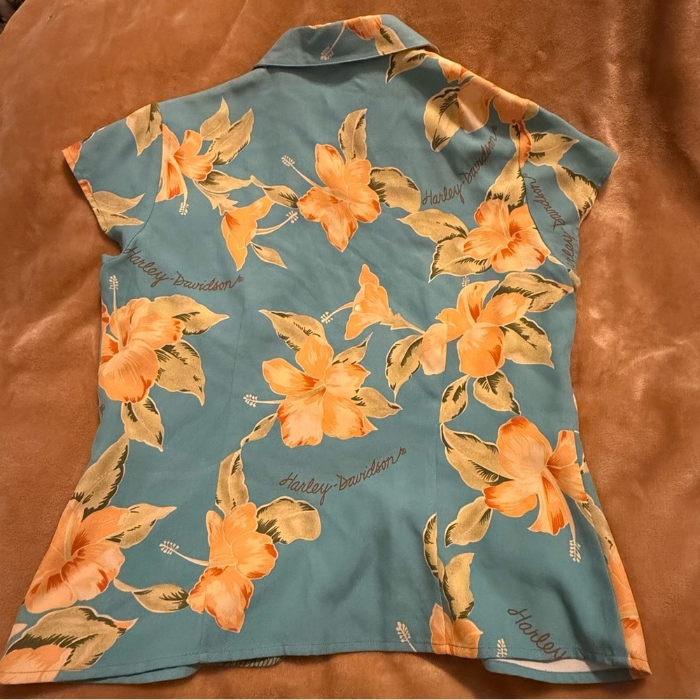 Harley-Davidson Tori Richard Silk Floral Hibiscus Camp Shirt Womens M - Picture 5 of 5
